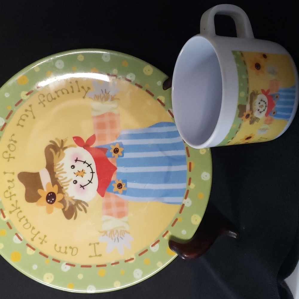 CRACKER BARREL Set-I Am Thankful For My Family -child'sThanksgiving plate & cup